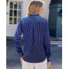 image:imagesiliteelon Satin Silk Blouse Striped Button Down Shirts for Women Long Sleeve Dress Blouses Collared Work Office TopsNavy Blue Striped