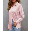 image:imagesiliteelon Satin Silk Blouse Striped Button Down Shirts for Women Long Sleeve Dress Blouses Collared Work Office TopsPink and White
