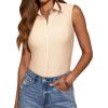 image:imagesiliteelon Sleeveless Button Down Shirts for Women Collared Shirt Stretch Hidden Button Tank Top Work Casual Blouse TopBeige