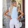 image:imagesiliteelon Sleeveless Button Down Shirts for Women Collared Shirt Stretch Hidden Button Tank Top Work Casual Blouse TopLight Blue