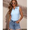 image:imagesiliteelon Sleeveless Button Down Shirts for Women Collared Shirt Stretch Hidden Button Tank Top Work Casual Blouse TopLight Blue