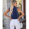 image:imagesiliteelon Sleeveless Button Down Shirts for Women Collared Shirt Stretch Hidden Button Tank Top Work Casual Blouse TopNavy Blue