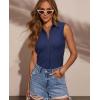 image:imagesiliteelon Sleeveless Button Down Shirts for Women Collared Shirt Stretch Hidden Button Tank Top Work Casual Blouse TopNavy Blue