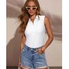 image:imagesiliteelon Sleeveless Button Down Shirts for Women Collared Shirt Stretch Hidden Button Tank Top Work Casual Blouse TopWhite