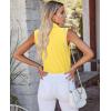 image:imagesiliteelon Sleeveless Button Down Shirts for Women Collared Shirt Stretch Hidden Button Tank Top Work Casual Blouse TopYellow
