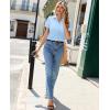 image:imagesiliteelon Women Button Down Shirts Short Sleeve Button up WomenStain Resistant Dress Shirts with Pocket fit Work BlouseLight Blue