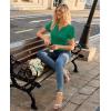 image:imagesiliteelon Women Dressy Casual Blouses Short Sleeve Shirts V Neck Trendy Spring Clothes Vacation Boho TopsGreen
