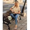 image:imagesiliteelon Women Dressy Casual Blouses Short Sleeve Shirts V Neck Trendy Spring Clothes Vacation Boho TopsKhaki