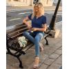 image:imagesiliteelon Women Dressy Casual Blouses Short Sleeve Shirts V Neck Trendy Spring Clothes Vacation Boho TopsNavy Blue