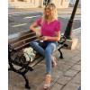 image:imagesiliteelon Women Dressy Casual Blouses Short Sleeve Shirts V Neck Trendy Spring Clothes Vacation Boho TopsRose Hot Pink