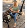 image:imagesiliteelon Women Dressy Casual Blouses Short Sleeve Shirts V Neck Trendy Spring Clothes Vacation Boho TopsSage Grass Green