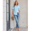 image:imagesiliteelon Womens Stain Resistant Button Down Shirt Short Sleeve Wrinkle Free Business Casual Work Blouse TopsB Light Blue