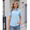 image:imagesiliteelon Womens Stain Resistant Button Down Shirt Short Sleeve Wrinkle Free Business Casual Work Blouse TopsB Light Blue