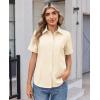 image:imagesiliteelon Womens Stain Resistant Button Down Shirt Short Sleeve Wrinkle Free Business Casual Work Blouse TopsBeige