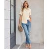 image:imagesiliteelon Womens Stain Resistant Button Down Shirt Short Sleeve Wrinkle Free Business Casual Work Blouse TopsBeige