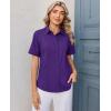 image:imagesiliteelon Womens Stain Resistant Button Down Shirt Short Sleeve Wrinkle Free Business Casual Work Blouse TopsDeep Purple