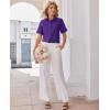 image:imagesiliteelon Womens Stain Resistant Button Down Shirt Short Sleeve Wrinkle Free Business Casual Work Blouse TopsDeep Purple