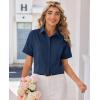 image:imagesiliteelon Womens Stain Resistant Button Down Shirt Short Sleeve Wrinkle Free Business Casual Work Blouse TopsNavy Blue