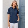 image:imagesiliteelon Womens Stain Resistant Button Down Shirt Short Sleeve Wrinkle Free Business Casual Work Blouse TopsNavy Blue