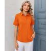 image:imagesiliteelon Womens Stain Resistant Button Down Shirt Short Sleeve Wrinkle Free Business Casual Work Blouse TopsOrange