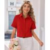 image:imagesiliteelon Womens Stain Resistant Button Down Shirt Short Sleeve Wrinkle Free Business Casual Work Blouse TopsRed