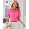 image:imagesiliteelon Womens Stain Resistant Button Down Shirt Short Sleeve Wrinkle Free Business Casual Work Blouse TopsRose Red