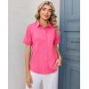image:imagesiliteelon Womens Stain Resistant Button Down Shirt Short Sleeve Wrinkle Free Business Casual Work Blouse TopsRose Red