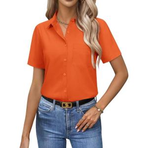 image:imagesiliteelon Women Button Down Shirts Short Sleeve Button up WomenStain Resistant Dress Shirts with Pocket fit Work BlouseOrange