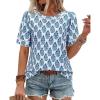 image:imagesiliteelon Boho Tops for Women Floral Print Blouse Short Sleeve TShirt Summer Casual Eyelet Peasant Shirt Trendy 2026Aegean Sea Leaf