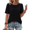 image:imagesiliteelon Boho Tops for Women Floral Print Blouse Short Sleeve TShirt Summer Casual Eyelet Peasant Shirt Trendy 2026Black