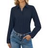 image:imagesiliteelon Button Down Shirts for Women Long Sleeve Chiffon Tops Wrinkle Free Collared Work Dressy Casual BlousesNavy Blue