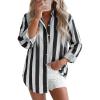 image:imagesiliteelon Striped Button Down Shirts for Women Linen Button Up Dress Shirt Long Sleeve Blouse Collared Summer BeachBlack Striped