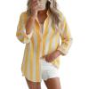image:imagesiliteelon Striped Button Down Shirts for Women Linen Button Up Dress Shirt Long Sleeve Blouse Collared Summer BeachYellow Striped