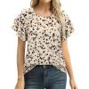 image:imagesiliteelon Summer Tops for Women Print Flutter Sleeve Round Neck Blouses Dressy Casual Shirt Beach Trendy 2026Floral Apricot
