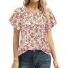 image:imagesiliteelon Summer Tops for Women Print Flutter Sleeve Round Neck Blouses Dressy Casual Shirt Beach Trendy 2026Red Flower White