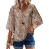 image:imagesiliteelon Women Dressy Casual Blouse Ruffle 34 Bell Sleeve Tops V Neck Office Work Chiffon Shirt Spring 2026 TrendyBeige Leopard