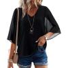 image:imagesiliteelon Women Dressy Casual Blouse Ruffle 34 Bell Sleeve Tops V Neck Office Work Chiffon Shirt Spring 2026 TrendyBlack