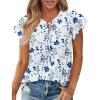 image:imagesiliteelon Women Dressy Casual Blouses Ruffle Cap Sleeve Tops Flutter Sleeve V Neck Work Shirt Cute Spring 2026 TrendyWhite Blue Floral