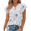 image:imagesiliteelon Women Dressy Casual Blouses Ruffle Cap Sleeve Tops Flutter Sleeve V Neck Work Shirt Cute Spring 2026 TrendyWhite Floral