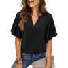image:imagesiliteelon Women Dressy Casual Blouses Ruffle Short Sleeve V Neck Tops Flowy Loose Fitting Work Business Casual ShirtBlack