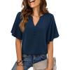 image:imagesiliteelon Women Dressy Casual Blouses Ruffle Short Sleeve V Neck Tops Flowy Loose Fitting Work Business Casual ShirtNavy Blue