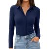image:imagesiliteelon Womens Stretch Button Down Shirt Fitted Dress Shirt Long Sleeve Wrinkle Free Collared Business Casual BlouseDark Blue