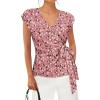 image:imagesiliteelon Womens Wrap Blouse Dressy Casual V Neck Cap Sleeve Dressy Casual Tops Summer Spring Ruched Waist ShirtDusty Rose Floral