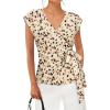 image:imagesiliteelon Womens Wrap Blouse Dressy Casual V Neck Cap Sleeve Dressy Casual Tops Summer Spring Ruched Waist ShirtRustic Mini Floral