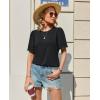 image:imagesiliteelon Boho Tops for Women Floral Print Blouse Short Sleeve TShirt Summer Casual Eyelet Peasant Shirt Trendy 2026Black