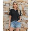 image:imagesiliteelon Boho Tops for Women Floral Print Blouse Short Sleeve TShirt Summer Casual Eyelet Peasant Shirt Trendy 2026Black