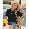 image:imagesiliteelon Boho Tops for Women Floral Print Blouse Short Sleeve TShirt Summer Casual Eyelet Peasant Shirt Trendy 2026Black