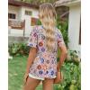 image:imagesiliteelon Boho Tops for Women Floral Print Blouse Short Sleeve TShirt Summer Casual Eyelet Peasant Shirt Trendy 2026Bohemian Mosaic