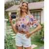 image:imagesiliteelon Boho Tops for Women Floral Print Blouse Short Sleeve TShirt Summer Casual Eyelet Peasant Shirt Trendy 2026Bohemian Mosaic