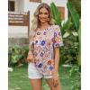 image:imagesiliteelon Boho Tops for Women Floral Print Blouse Short Sleeve TShirt Summer Casual Eyelet Peasant Shirt Trendy 2026Bohemian Mosaic